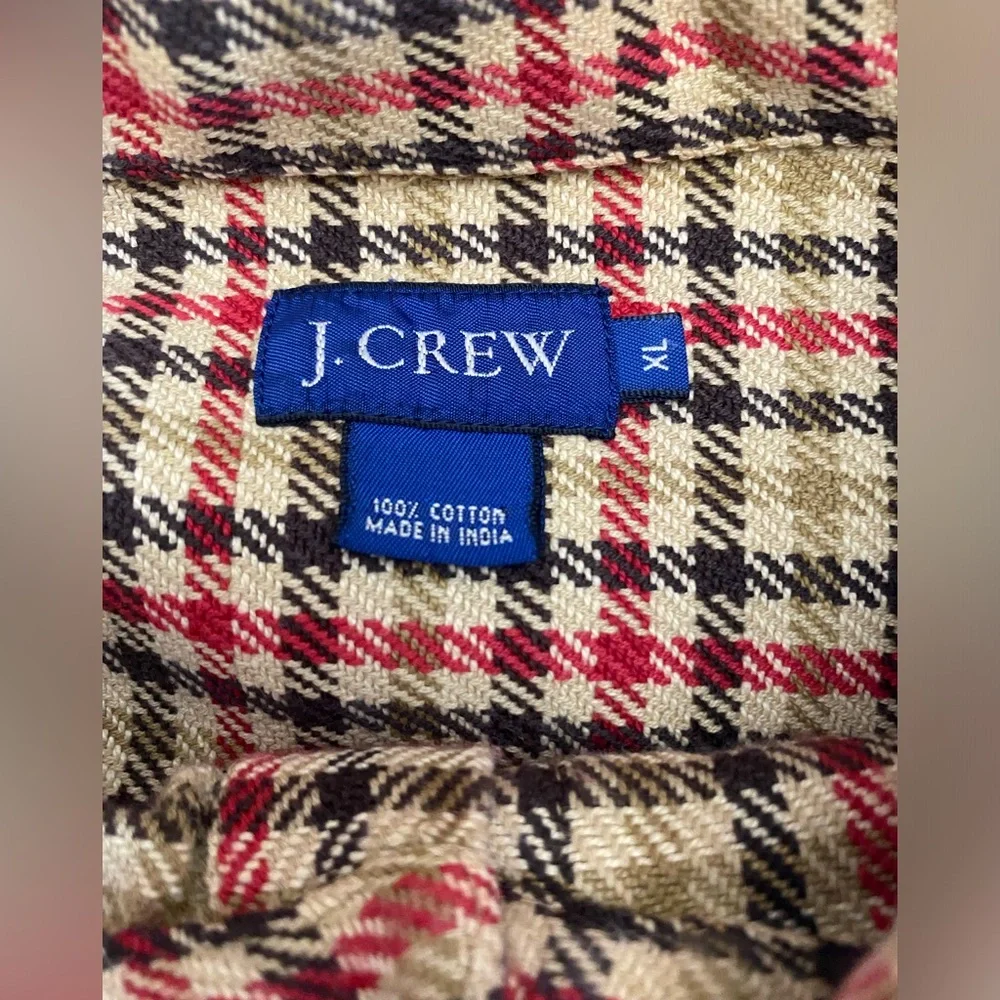 J.Crew Men’s XL Plaid Cotton Button Down Shirt Red Beige Black